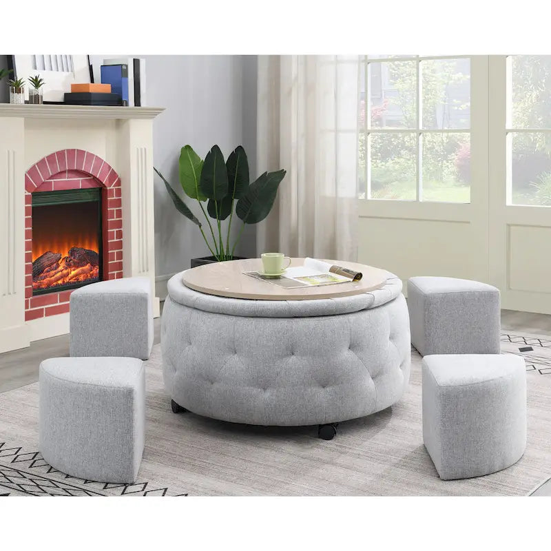 Set di pouf contenitori rotondi grigio scuro / grigio chiaro, 1+4 pezzi