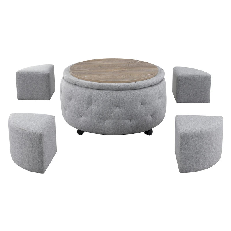 Set di pouf contenitori rotondi grigio scuro / grigio chiaro, 1+4 pezzi