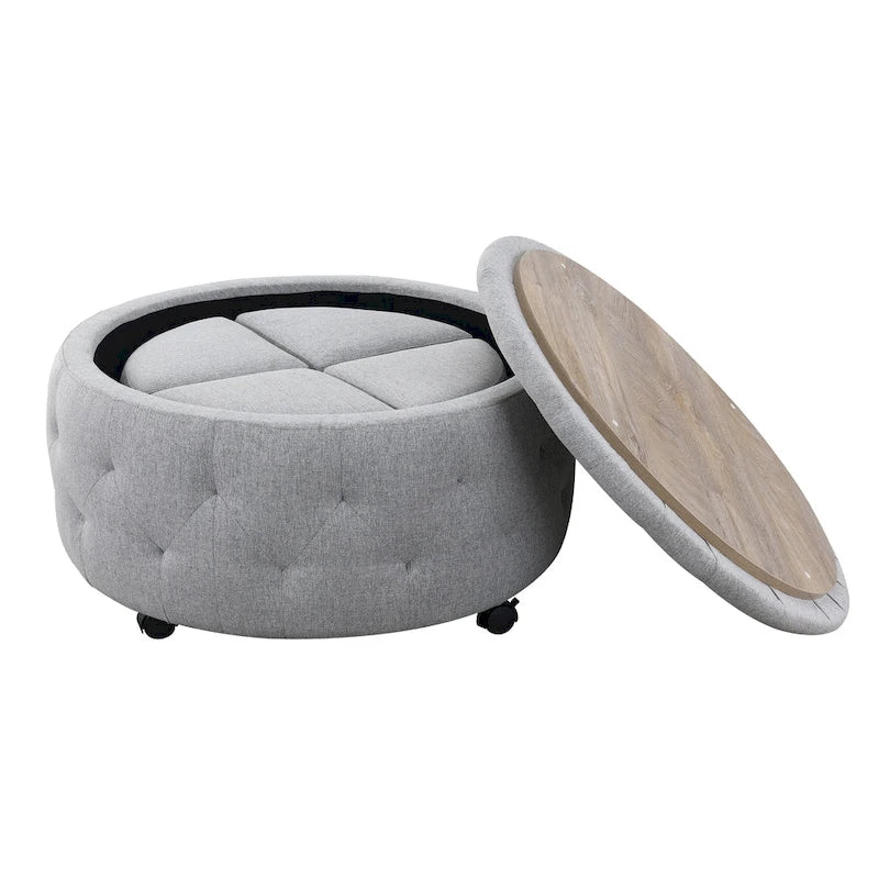 Set di pouf contenitori rotondi grigio scuro / grigio chiaro, 1+4 pezzi