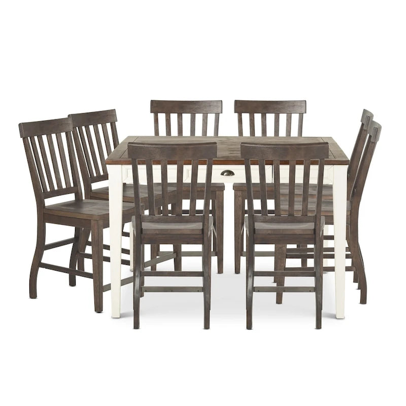 Set da pranzo a 9 pezzi ad altezza bancone – Bianco / Rovere / Misto, 8 posti a sedere