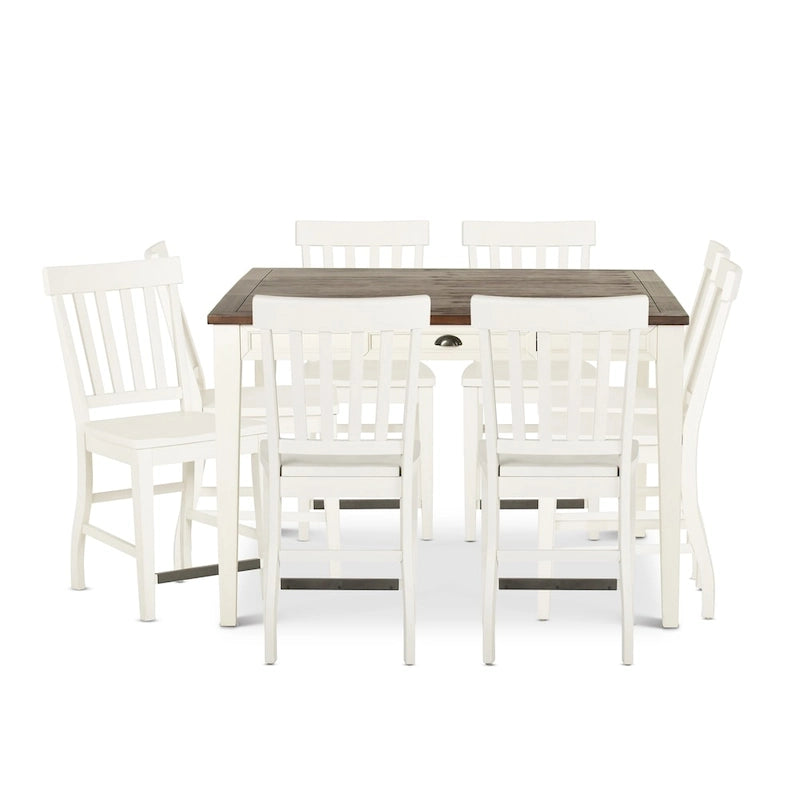 Set da pranzo a 9 pezzi ad altezza bancone – Bianco / Rovere / Misto, 8 posti a sedere