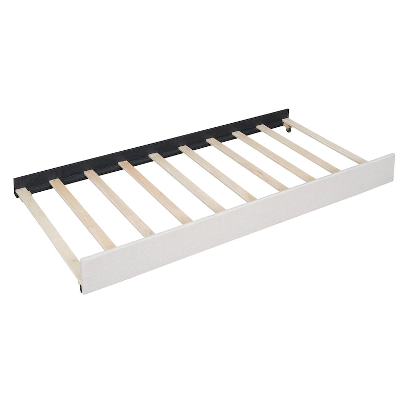 Letto a piattaforma imbottito beige/grigio con 2 cassetti e letto estraibile Twin XL, capacità 2