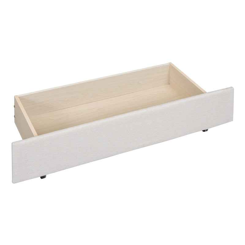 Letto a piattaforma imbottito beige/grigio con 2 cassetti e letto estraibile Twin XL, capacità 2