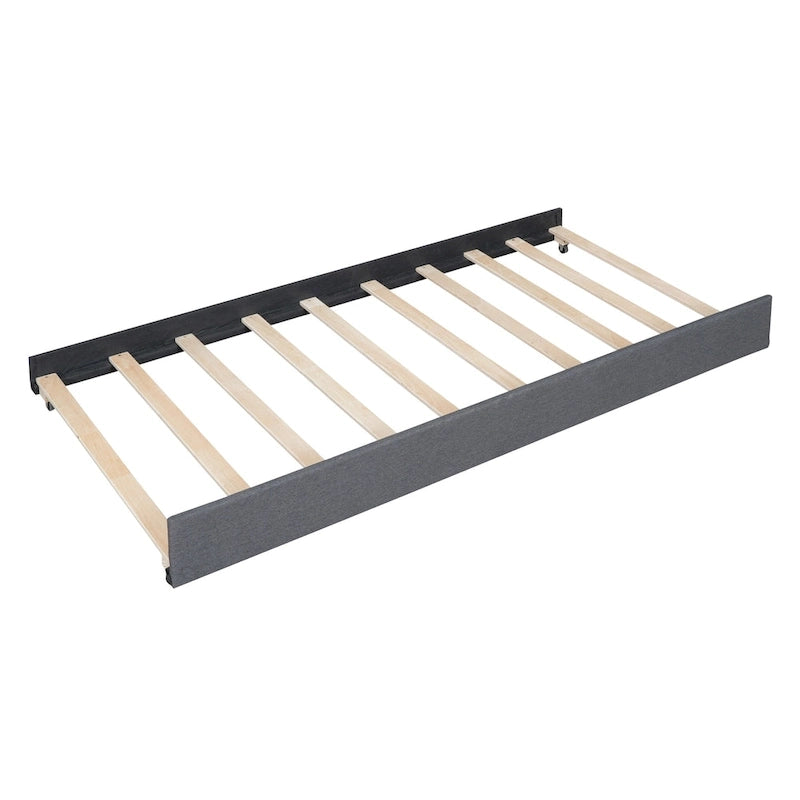 Letto a piattaforma imbottito beige/grigio con 2 cassetti e letto estraibile Twin XL, capacità 2