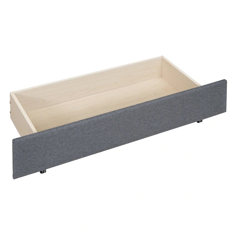 Letto a piattaforma imbottito beige/grigio con 2 cassetti e letto estraibile Twin XL, capacità 2