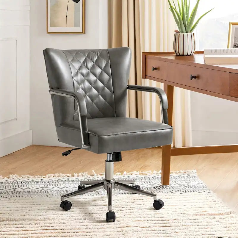 Sedia da ufficio girevole in pelle trapuntata, regolabile in altezza, sedile singolo – Nera / Blu scuro / Grigia / Marrone / Salvia / Cammello