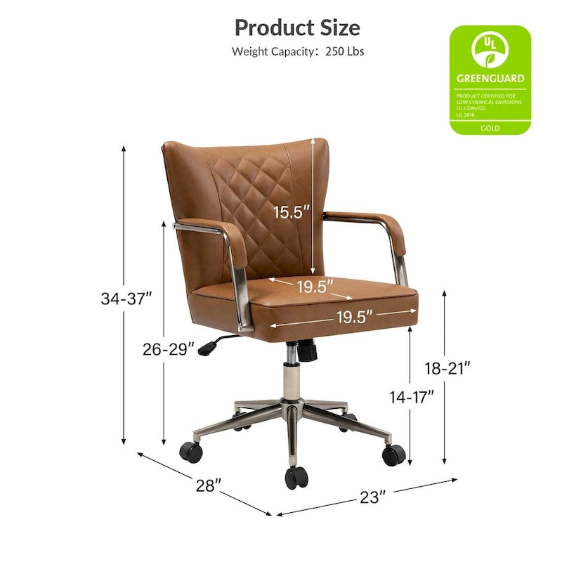 Sedia da ufficio girevole in pelle trapuntata, regolabile in altezza, sedile singolo – Nera / Blu scuro / Grigia / Marrone / Salvia / Cammello