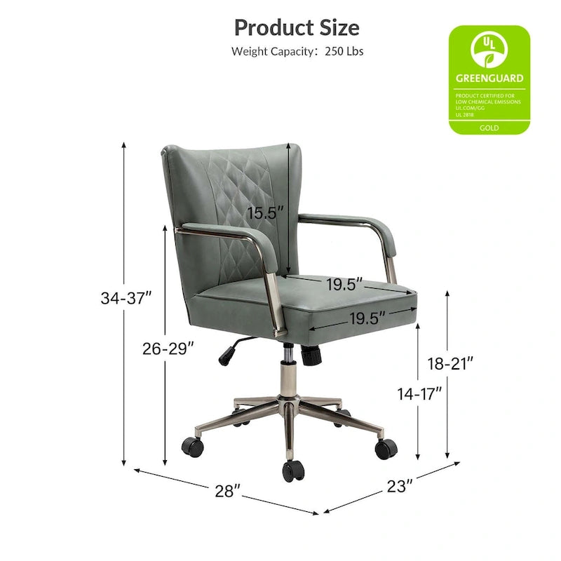 Sedia da ufficio girevole in pelle trapuntata, regolabile in altezza, sedile singolo – Nera / Blu scuro / Grigia / Marrone / Salvia / Cammello