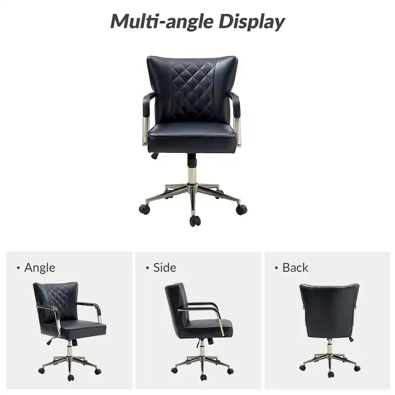Sedia da ufficio girevole in pelle trapuntata, regolabile in altezza, sedile singolo – Nera / Blu scuro / Grigia / Marrone / Salvia / Cammello