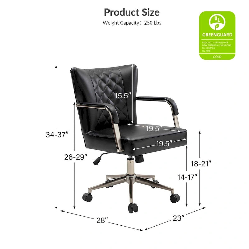 Sedia da ufficio girevole in pelle trapuntata, regolabile in altezza, sedile singolo – Nera / Blu scuro / Grigia / Marrone / Salvia / Cammello