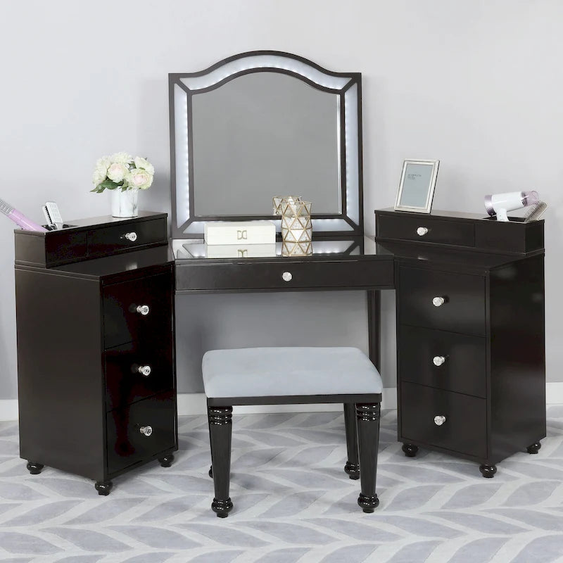Set toletta transizionale da 3 pezzi con specchio a LED Tiffany Blush / Grigio Ossidiana / Bianco Luminoso