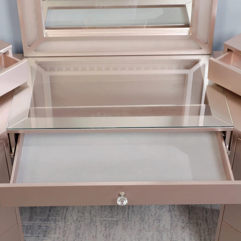 Set toletta transizionale da 3 pezzi con specchio a LED Tiffany Blush / Grigio Ossidiana / Bianco Luminoso