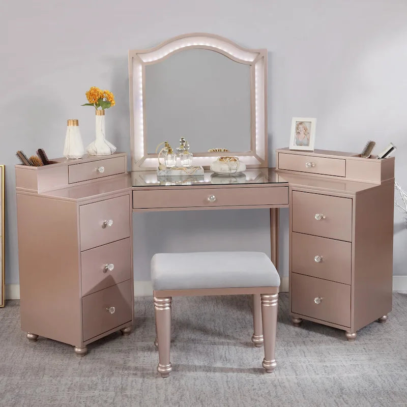 Set toletta transizionale da 3 pezzi con specchio a LED Tiffany Blush / Grigio Ossidiana / Bianco Luminoso
