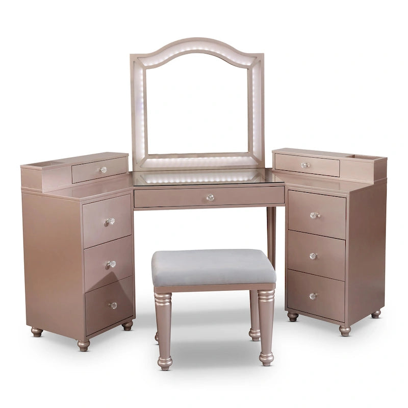 Set toletta transizionale da 3 pezzi con specchio a LED Tiffany Blush / Grigio Ossidiana / Bianco Luminoso