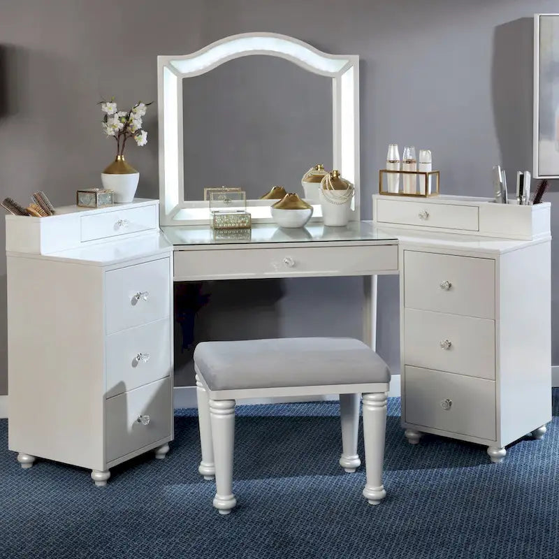 Set toletta transizionale da 3 pezzi con specchio a LED Tiffany Blush / Grigio Ossidiana / Bianco Luminoso