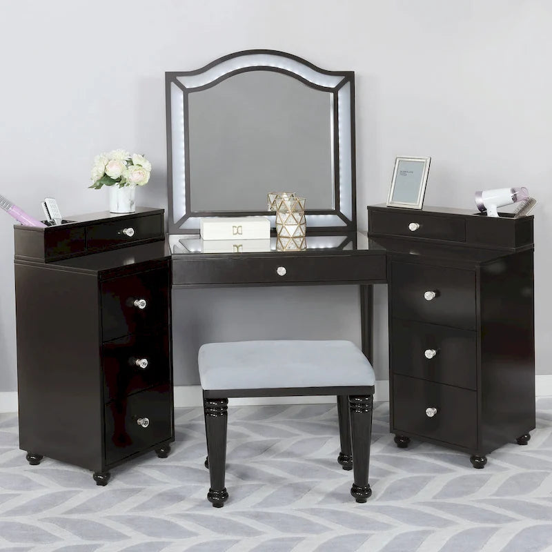 Set toletta transizionale da 3 pezzi con specchio a LED Tiffany Blush / Grigio Ossidiana / Bianco Luminoso