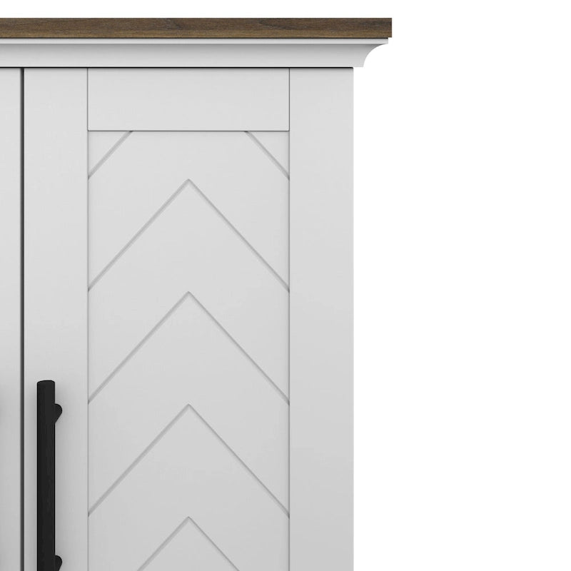 Mobile porta TV in bianco brillante e noce/grigio anticato con caminetto elettrico – Adatto a TV fino a 80", con spazio per due persone