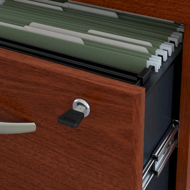 Set Scrivania da Ufficio 1 Persona in Mogano/Ciliegio/Grigio, 183 cm, con Credenza Superiore e Cassettiera per Archivio