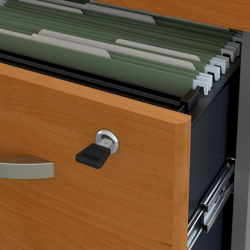 Set Scrivania da Ufficio 1 Persona in Mogano/Ciliegio/Grigio, 183 cm, con Credenza Superiore e Cassettiera per Archivio