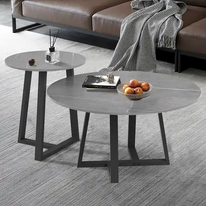 Tavolini rotondi a incastro grigi e neri, moderni e minimalisti, set da 2
