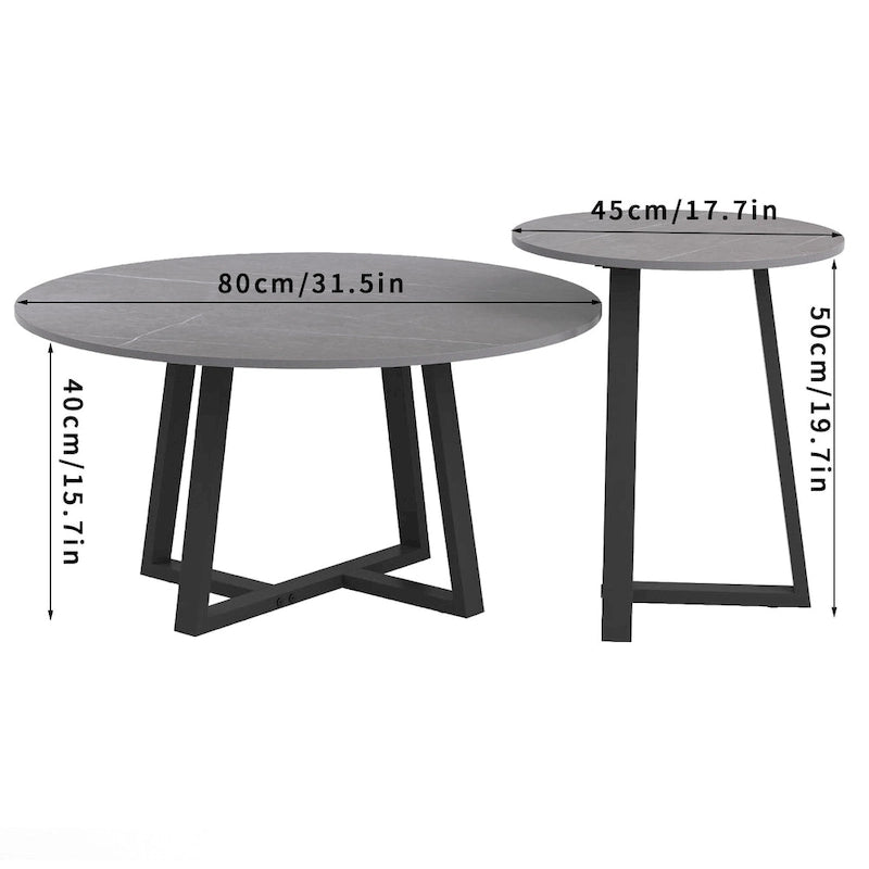 Tavolini rotondi a incastro grigi e neri, moderni e minimalisti, set da 2