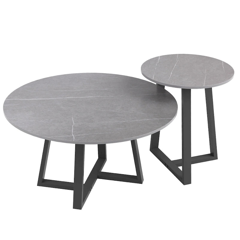 Tavolini rotondi a incastro grigi e neri, moderni e minimalisti, set da 2