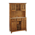 Credenza in Legno Marrone con Alzata – 2 Ante, 3 Cassetti, Vano Vino da 9 Bottiglie