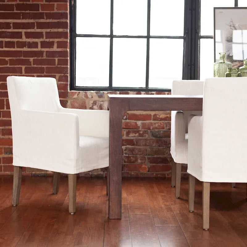 Poltrona in lino beige – Altezza tavolo da pranzo, singola