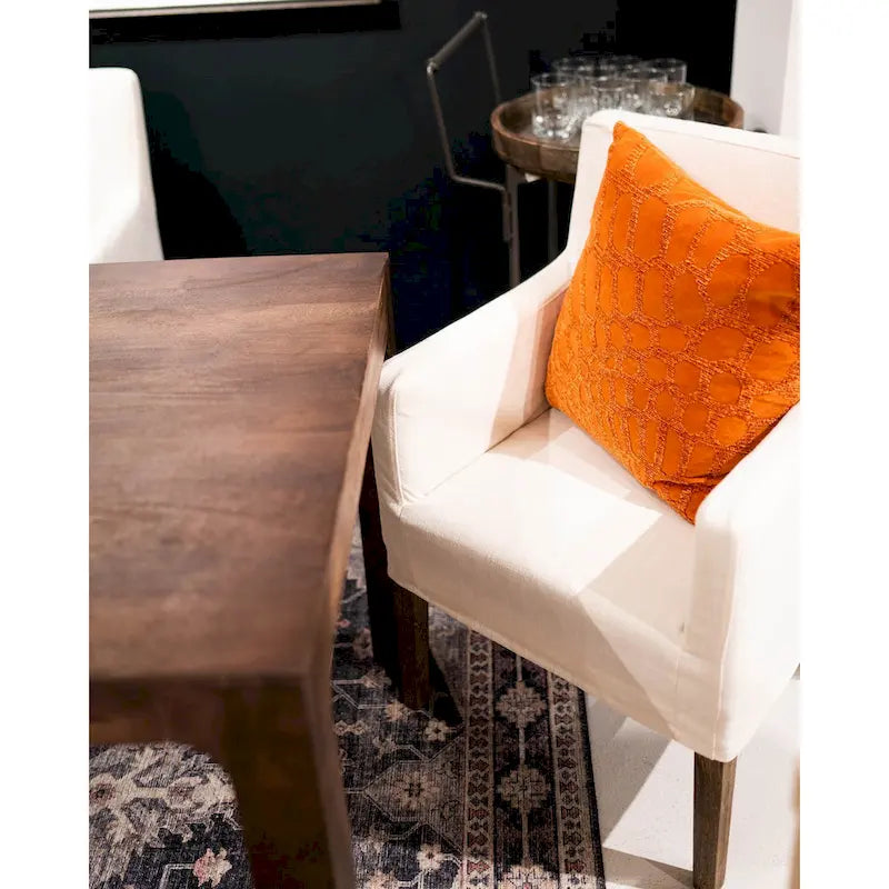 Poltrona in lino beige – Altezza tavolo da pranzo, singola