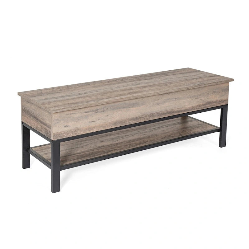 Panca contenitore con piano sollevabile – Noce / Rovere rustico / Grigio, stile rustico, 2 posti