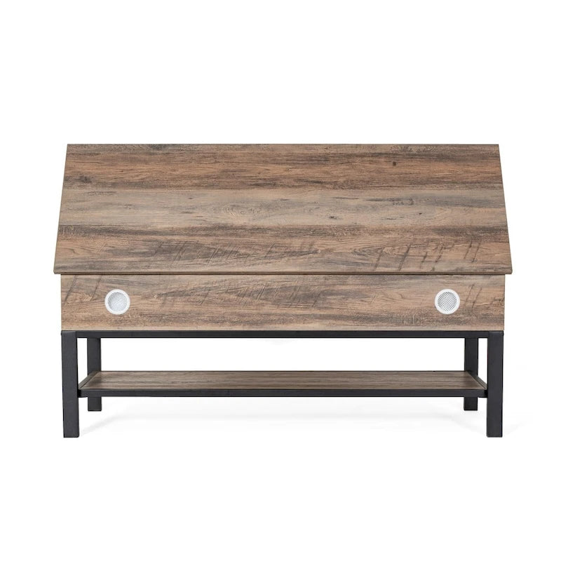 Panca contenitore con piano sollevabile – Noce / Rovere rustico / Grigio, stile rustico, 2 posti