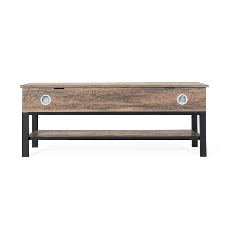 Panca contenitore con piano sollevabile – Noce / Rovere rustico / Grigio, stile rustico, 2 posti