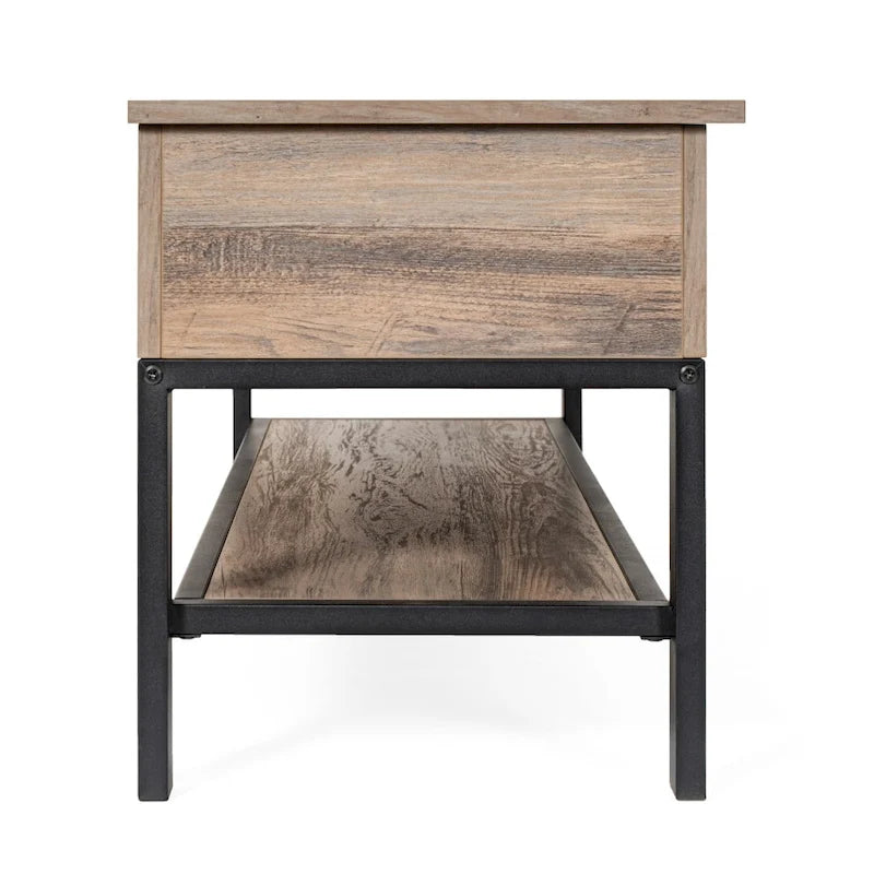 Panca contenitore con piano sollevabile – Noce / Rovere rustico / Grigio, stile rustico, 2 posti