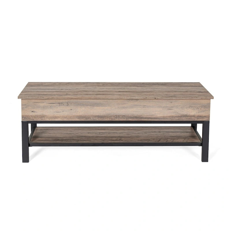 Panca contenitore con piano sollevabile – Noce / Rovere rustico / Grigio, stile rustico, 2 posti
