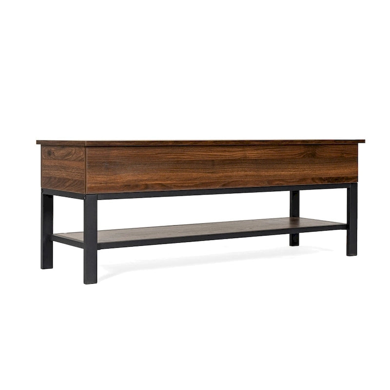 Panca contenitore con piano sollevabile – Noce / Rovere rustico / Grigio, stile rustico, 2 posti