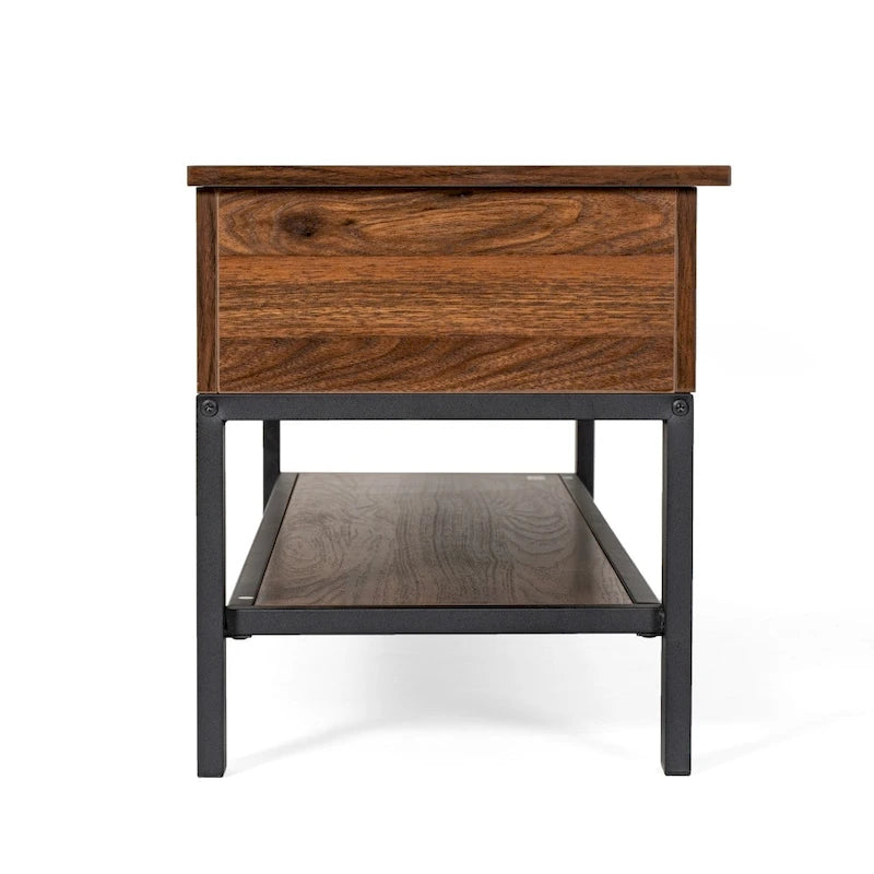 Panca contenitore con piano sollevabile – Noce / Rovere rustico / Grigio, stile rustico, 2 posti
