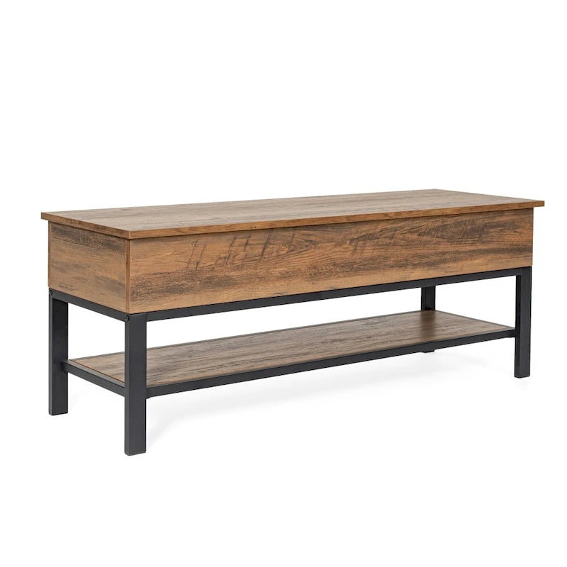 Panca contenitore con piano sollevabile – Noce / Rovere rustico / Grigio, stile rustico, 2 posti