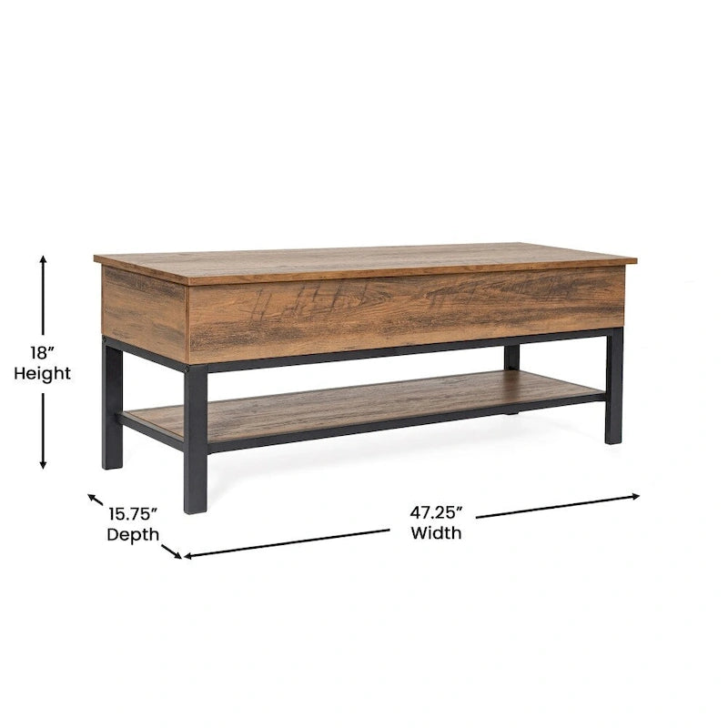 Panca contenitore con piano sollevabile – Noce / Rovere rustico / Grigio, stile rustico, 2 posti