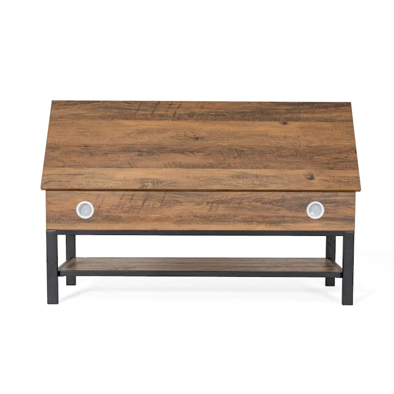 Panca contenitore con piano sollevabile – Noce / Rovere rustico / Grigio, stile rustico, 2 posti
