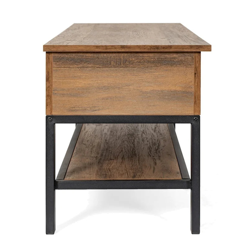 Panca contenitore con piano sollevabile – Noce / Rovere rustico / Grigio, stile rustico, 2 posti