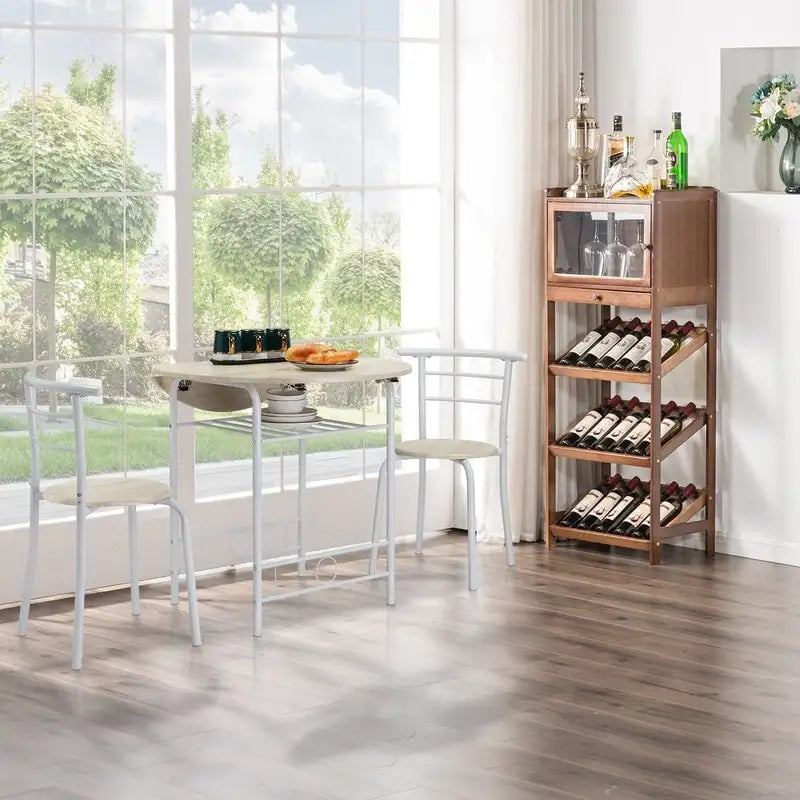 Set tavolo da pranzo rotondo allungabile per 2 persone, in rovere/nero/marrone, gambe in metallo