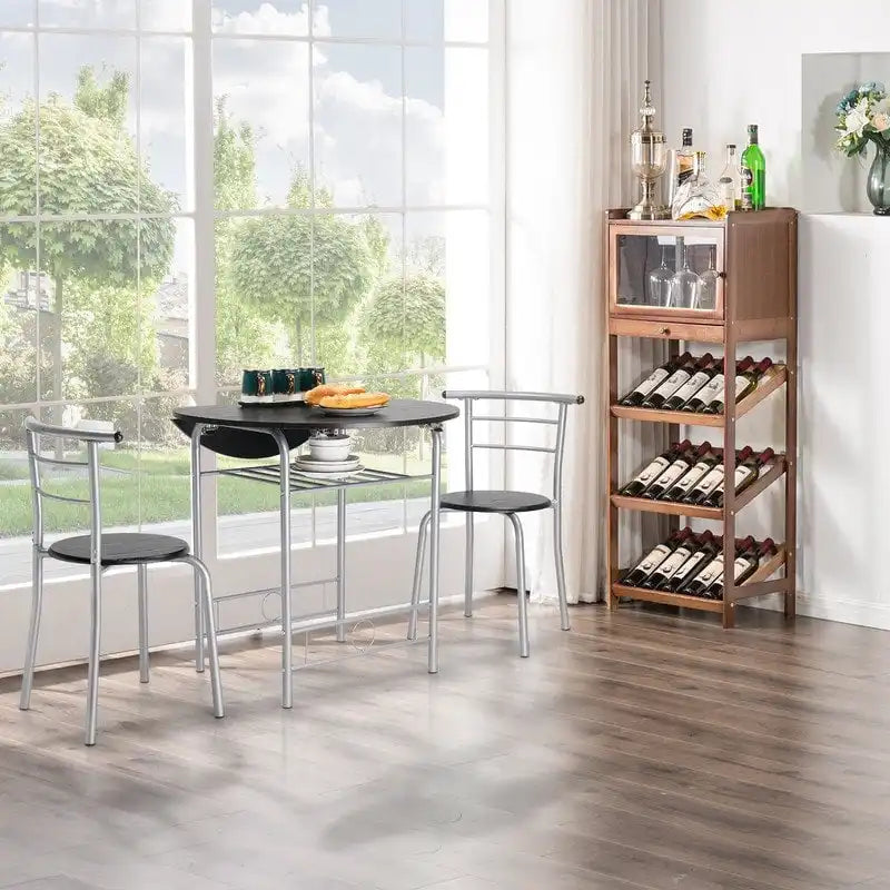 Set tavolo da pranzo rotondo allungabile per 2 persone, in rovere/nero/marrone, gambe in metallo