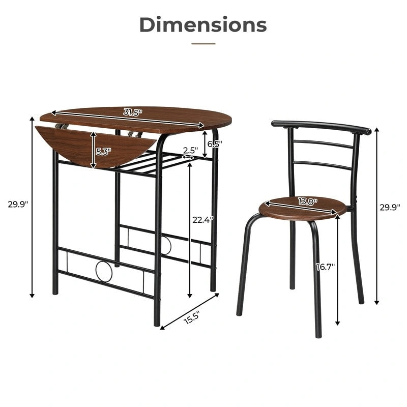 Set tavolo da pranzo rotondo allungabile per 2 persone, in rovere/nero/marrone, gambe in metallo