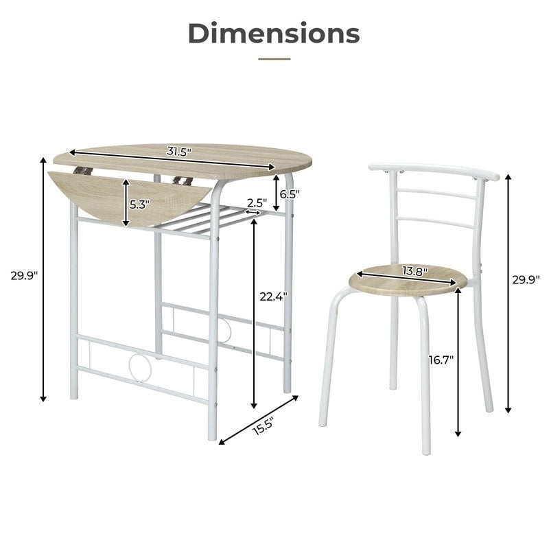 Set tavolo da pranzo rotondo allungabile per 2 persone, in rovere/nero/marrone, gambe in metallo