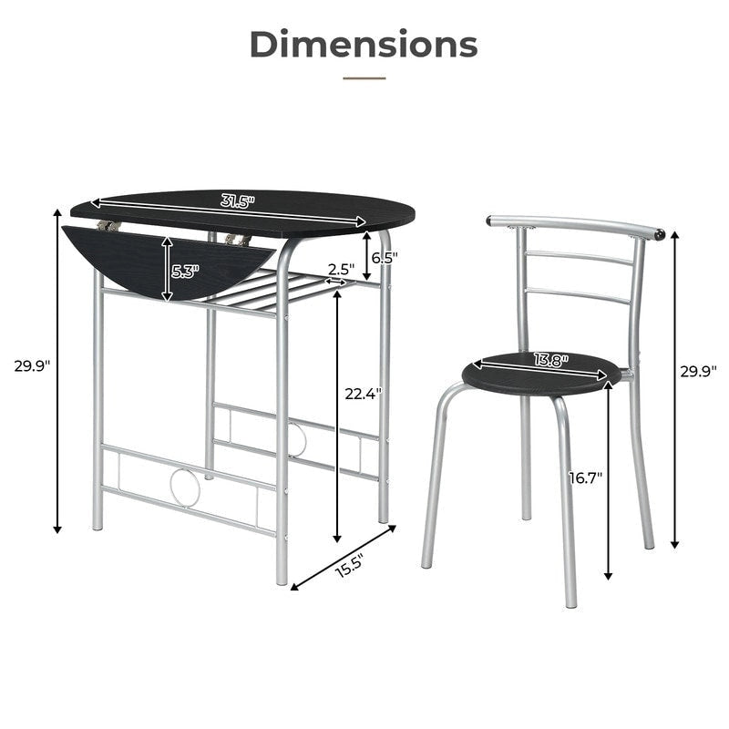 Set tavolo da pranzo rotondo allungabile per 2 persone, in rovere/nero/marrone, gambe in metallo