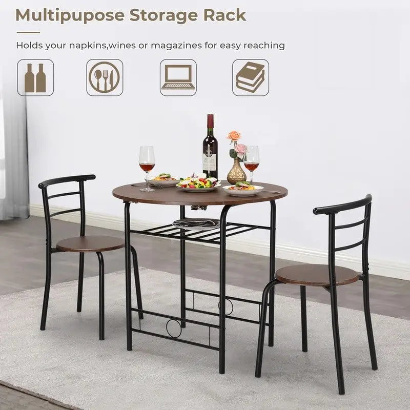 Set tavolo da pranzo rotondo allungabile per 2 persone, in rovere/nero/marrone, gambe in metallo
