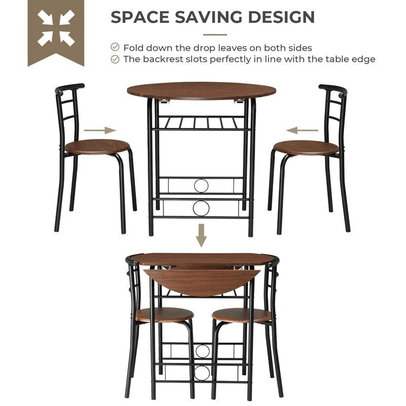 Set tavolo da pranzo rotondo allungabile per 2 persone, in rovere/nero/marrone, gambe in metallo