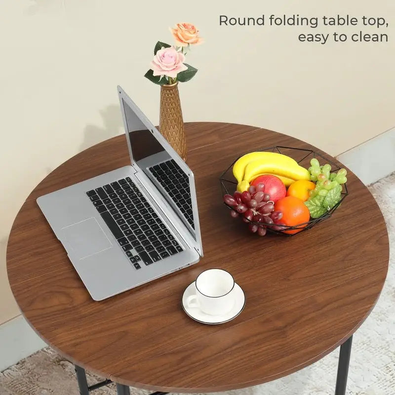 Set tavolo da pranzo rotondo allungabile per 2 persone, in rovere/nero/marrone, gambe in metallo