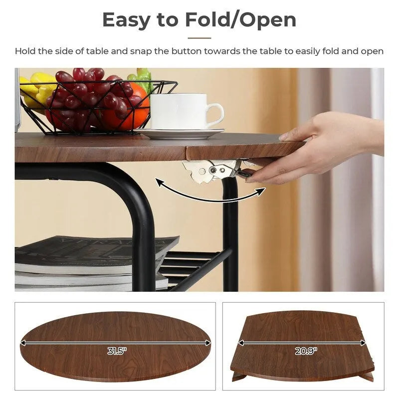 Set tavolo da pranzo rotondo allungabile per 2 persone, in rovere/nero/marrone, gambe in metallo