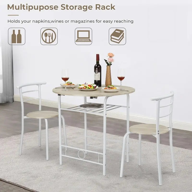 Set tavolo da pranzo rotondo allungabile per 2 persone, in rovere/nero/marrone, gambe in metallo